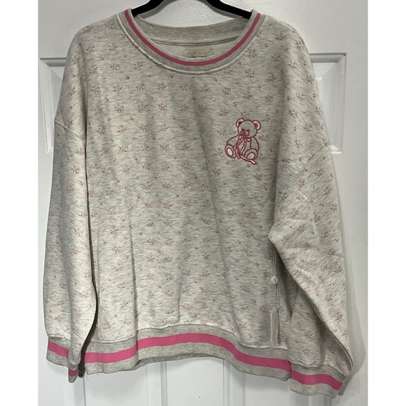 Simply Southern Sweaters - Simply Southern Floral Teddy Bear Love Graphic Sweatshirt Pink Gray Large CON90